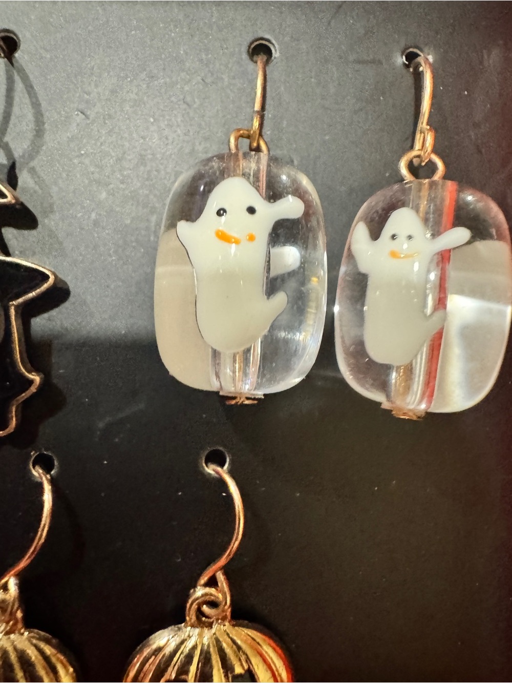 Halloween Earring Set - Black Witch, White Ghost & Gold Pumpkin Earrings - Picture 5 of 9